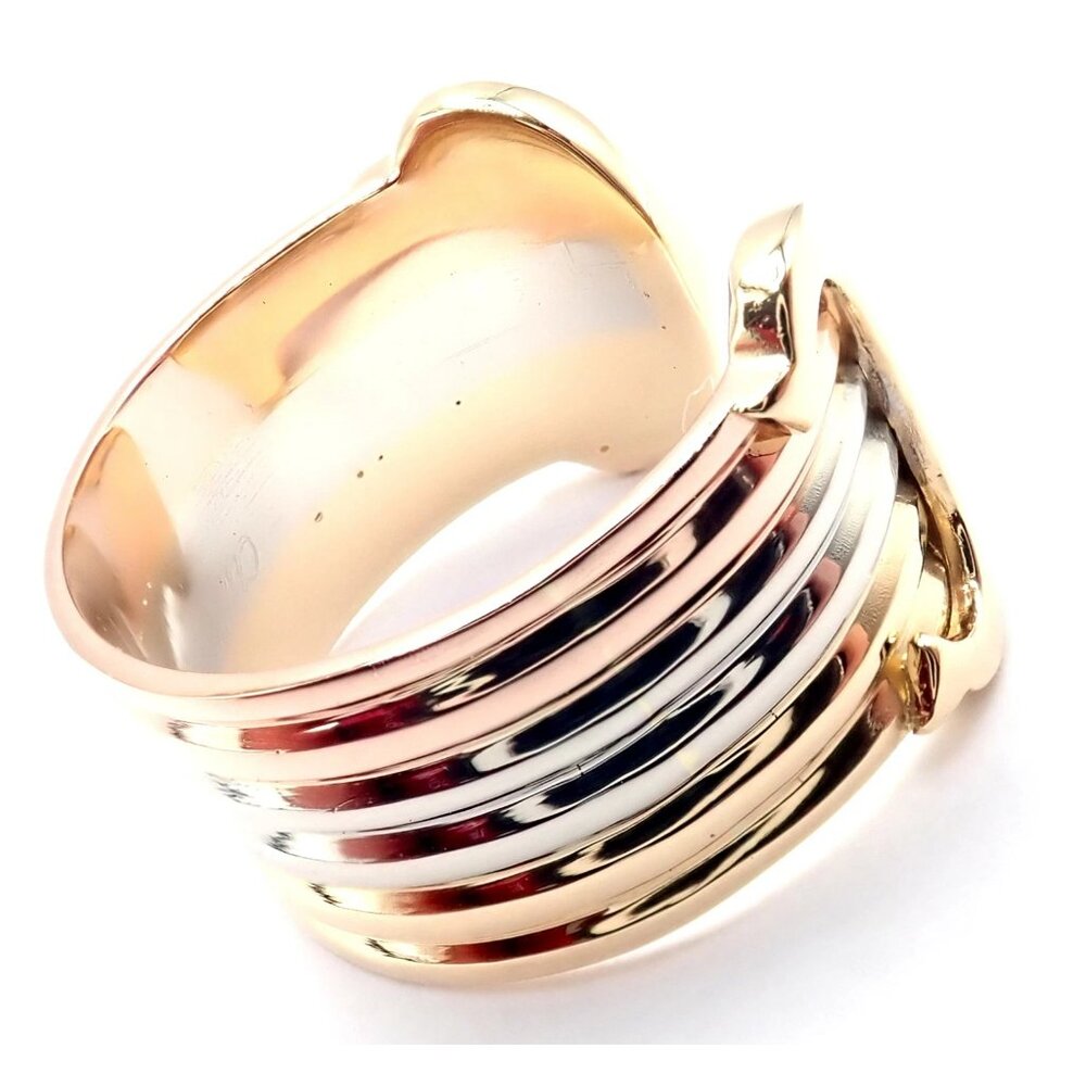 Authentic! Cartier 18k Tri-Color Gold Double C Band Ring Size 4.5 - Picture 3 of 9
